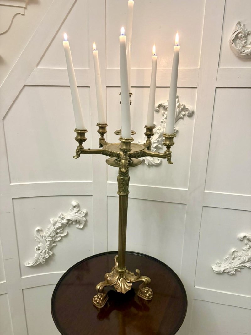 Antique Victorian Gilt Brass Six-Light Candelabrum Stand